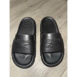 Reebok Black Slide Sandals Men’s Size 8 Logo Slip On Comfort Slides